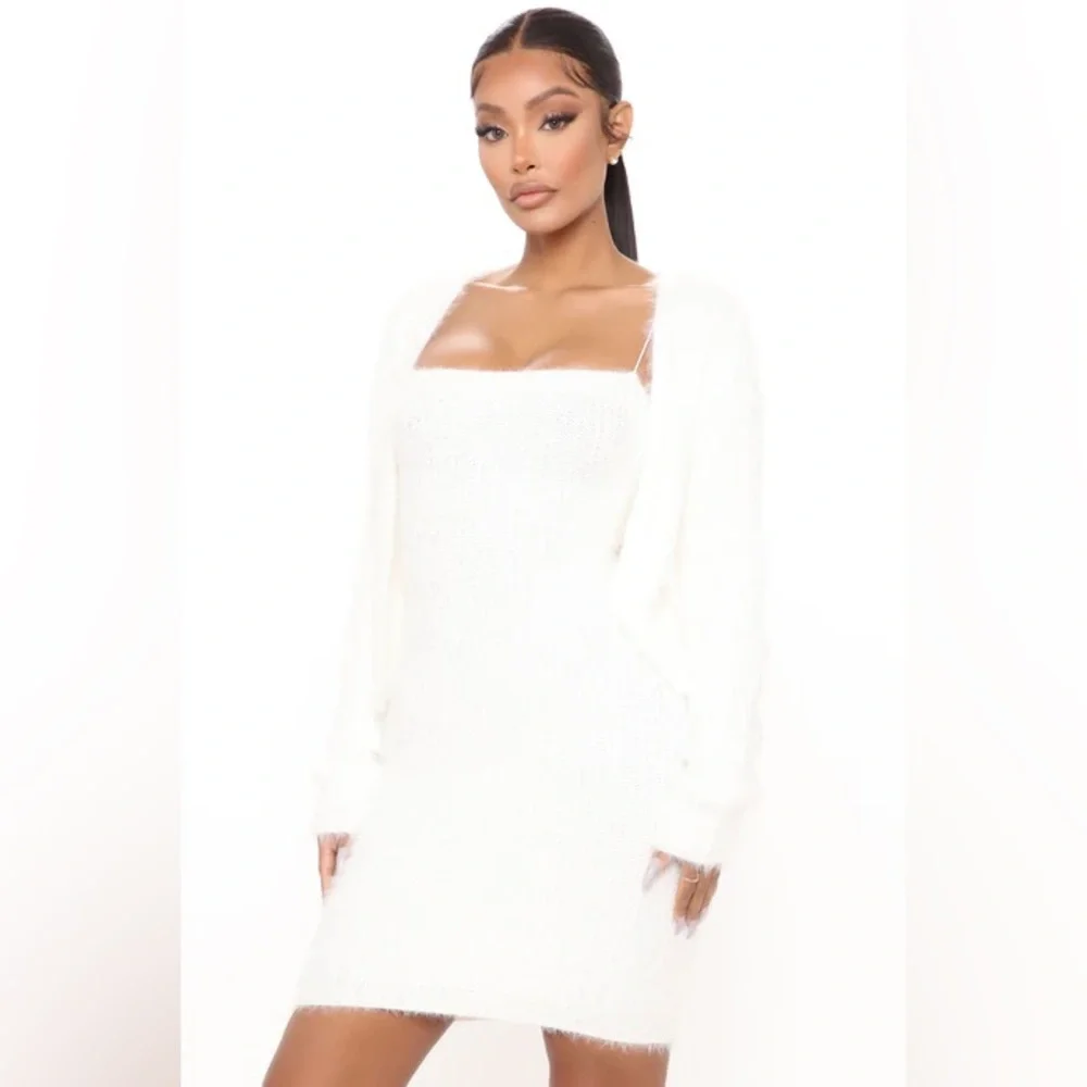 Fuzzy Dress and Cardigan Set